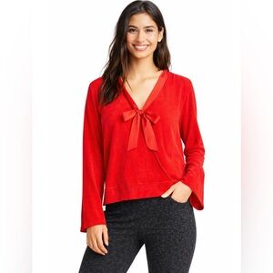 Anthropologie Saturday  Sunday Red velvet Hooded faux Wrap sweatshirt